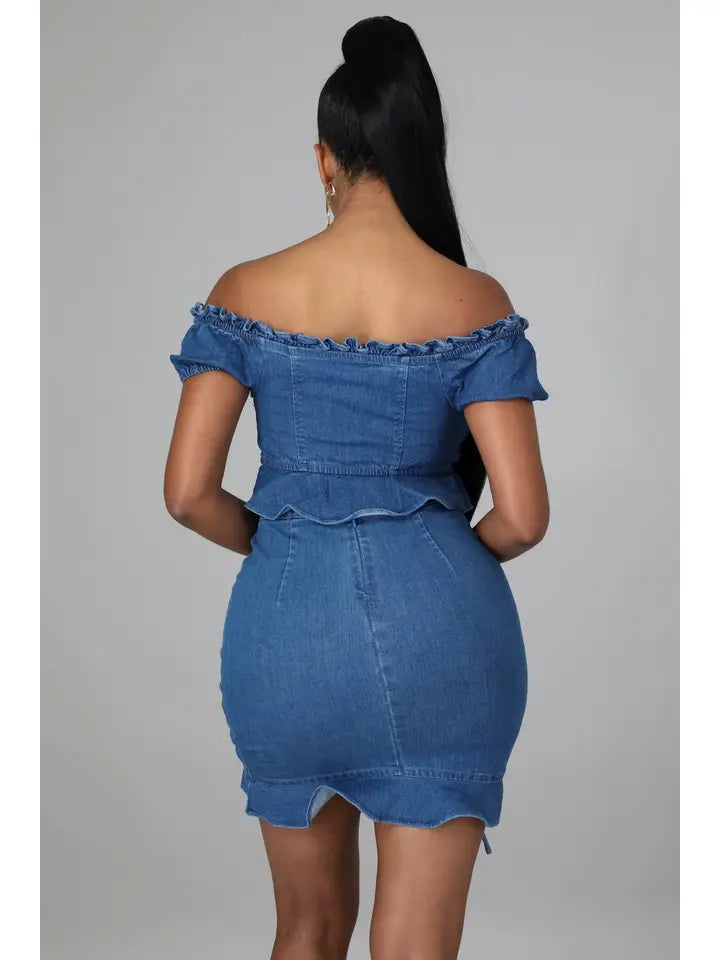 Denim Crop Top and Skirt Set