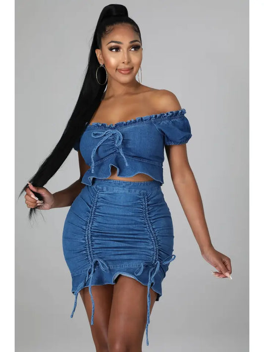 Denim Crop Top and Skirt Set